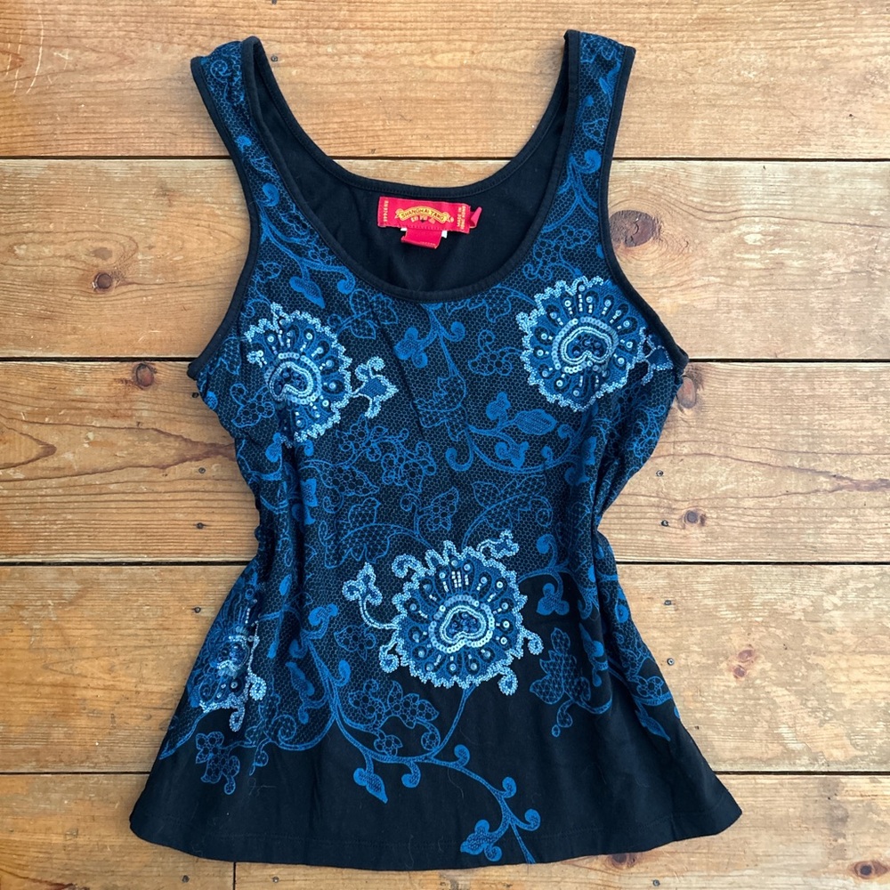 Shanghai Tang Blue Fitted Peplum Tank Top